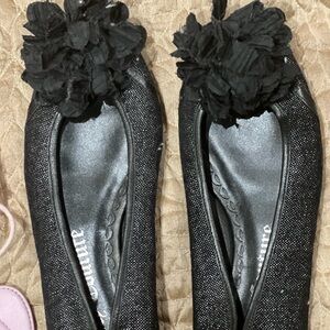 Juicy Couture Black Flats with Pom Pom Accent
